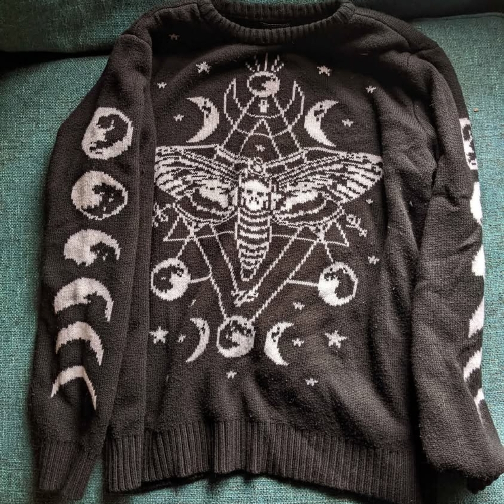 Black and White Graphic Sweater / Midnight Hour Moth
